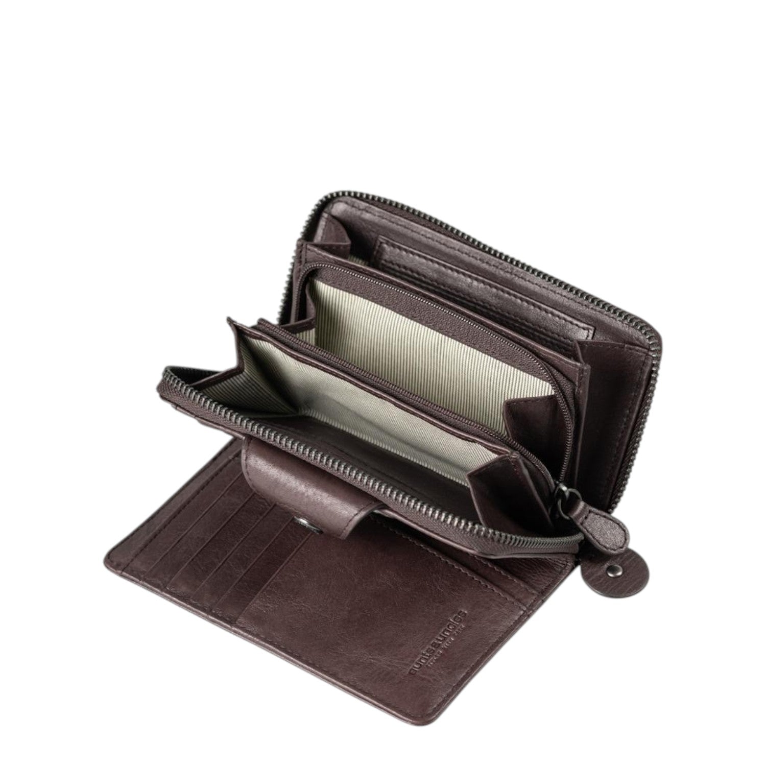 Lieblingstasche Francis dark brown leather wallet with open compartments and striped interior lining