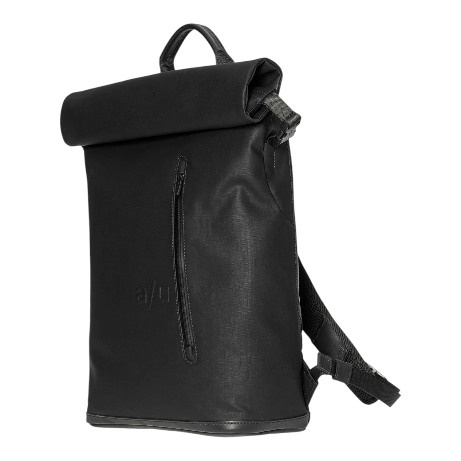 Lieblingstasche a/u by aunts & uncles Fukui black rolltop backpack made of water-repellent coated canvas and leather.