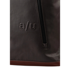 Lieblingstasche a/u by aunts & uncles Fukui backpack in dark brown coated canvas with leather trim and front zipper