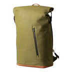 Lieblingstasche a/u Fukui rolltop backpack in olive green coated canvas with leather accents and front zip pocket
