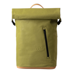 Lieblingstasche a/u Fukui rolltop backpack in olive green coated canvas with leather details and front zip pocket