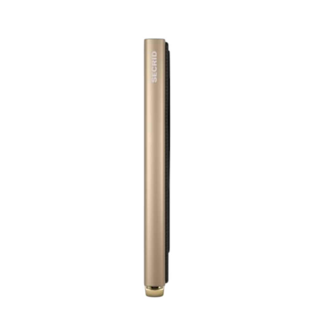 Lieblingstasche Secrid Cardprotector for MagSafe in gold with a fluted metal finish, side view.