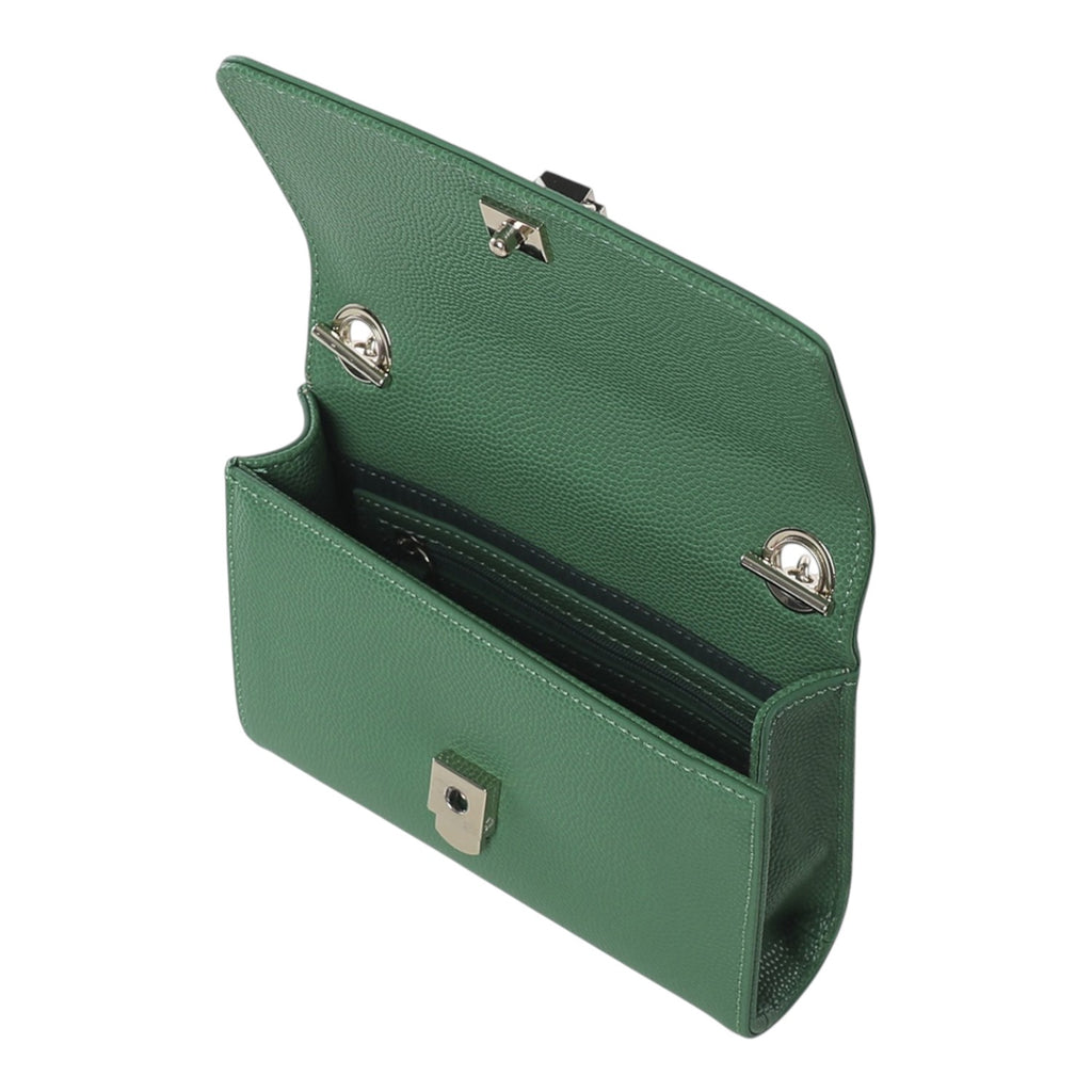 Lieblingstasche green pebbled leather Pochette Divina clutch with silver hardware and a zip pocket inside.
