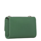 Lieblingstasche Pochette Divina green pebbled leather crossbody bag with silver chain strap.