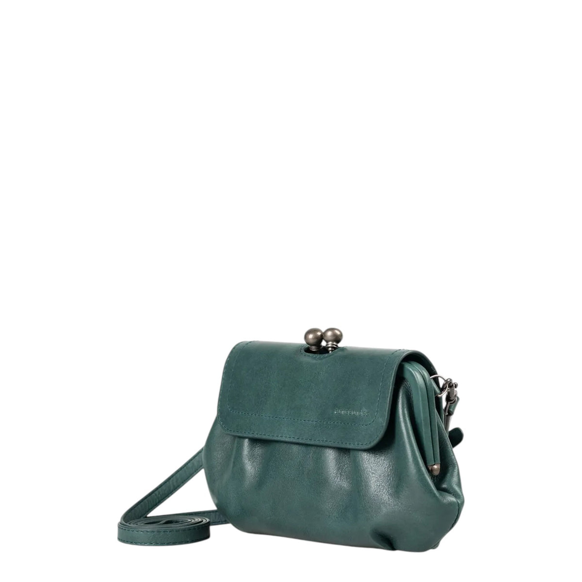 Lieblingstasche Mrs. Whoopie Pie dark green leather crossbody bag with a vintage-style kiss-lock clasp