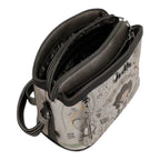 Lieblingstasche cross-body bag in grey with artistic illustration, multiple zippered compartments, and metal charm