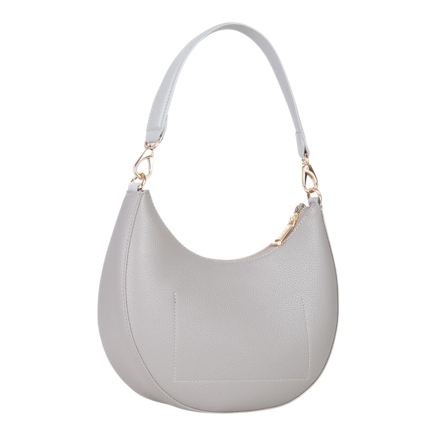Lieblingstasche Alexia grey pebbled leather hobo bag with gold hardware and a single shoulder strap.
