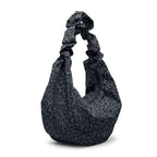 Lieblingstasche Moon Bag Ruffle Large in grey leopard print with a gathered scrunchie-style shoulder strap