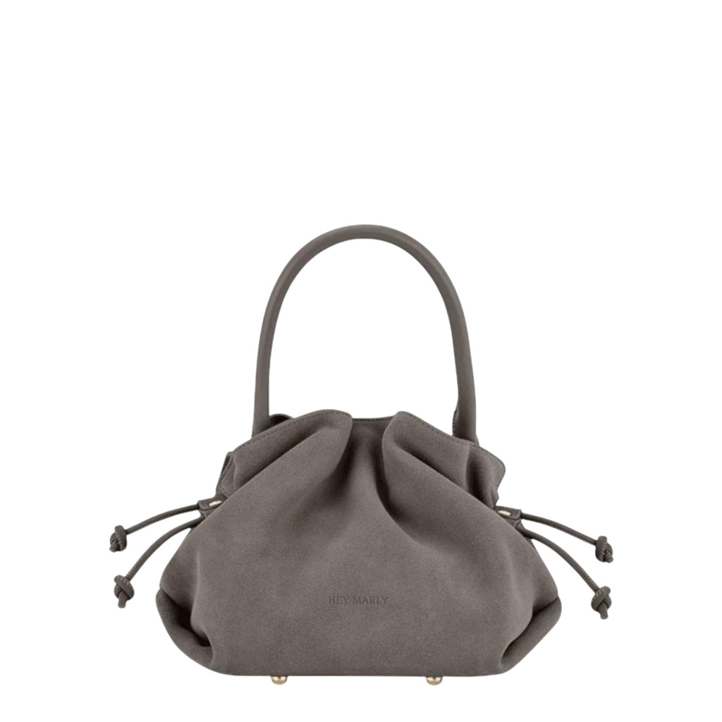 Lieblingstasche Cool Companion Suede S handbag in grey with drawstring sides and a structured top handle