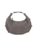 Lieblingstasche Lifetime Sister suede hobo bag in grey with a curved silhouette and silver hardware details.