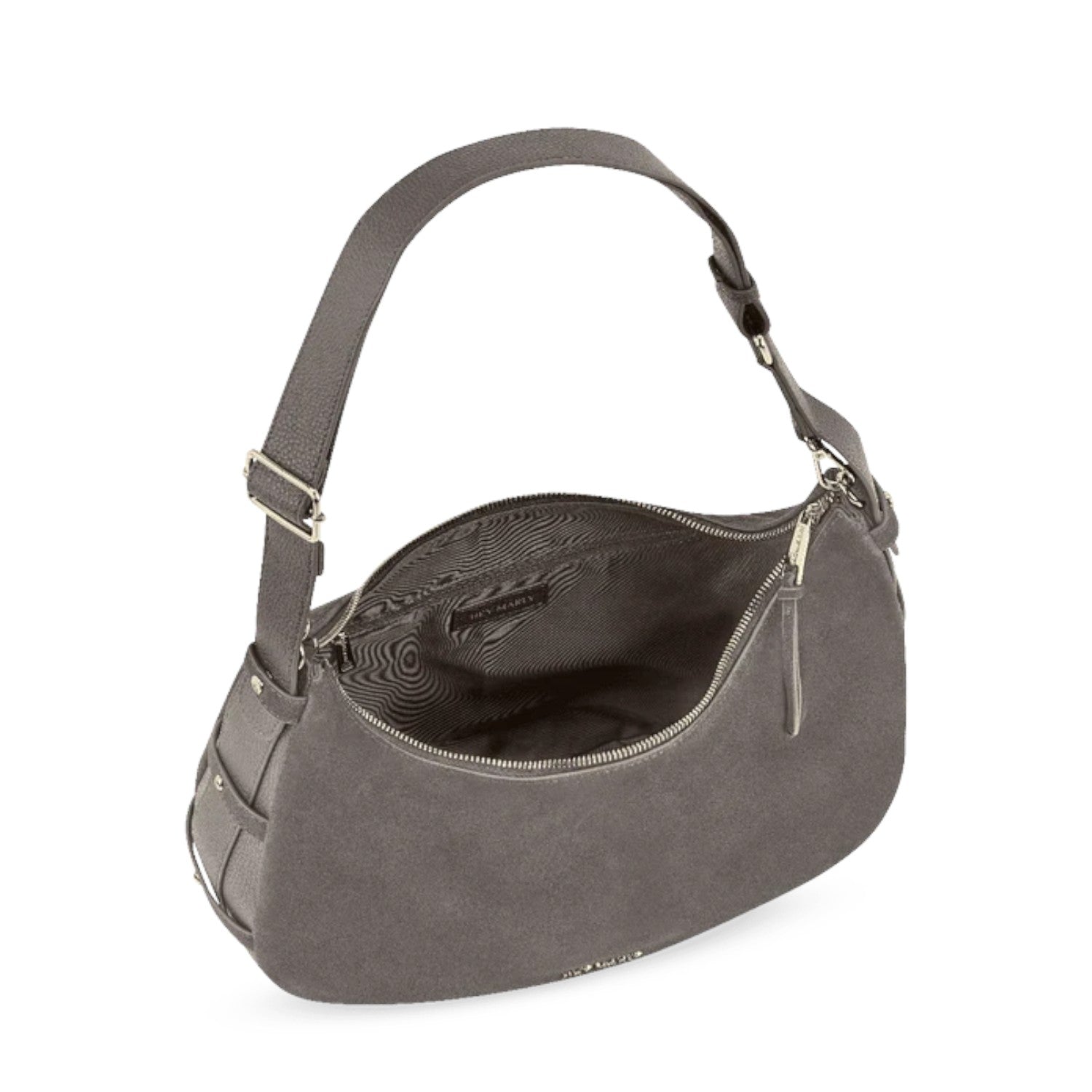 Lieblingstasche Lifetime Sister suede hobo bag in grey with an adjustable shoulder strap and zip closure