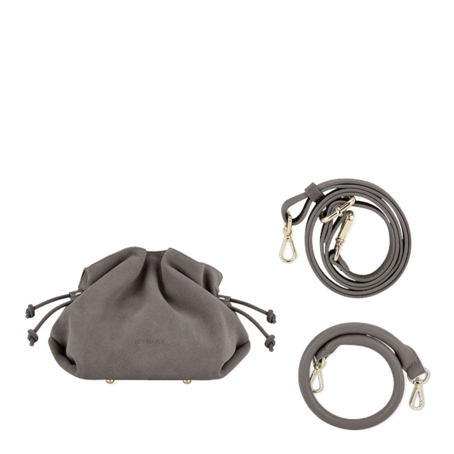 Lieblingstasche Cool Companion Suede S grey suede drawstring pouch bag with detachable shoulder and handle straps