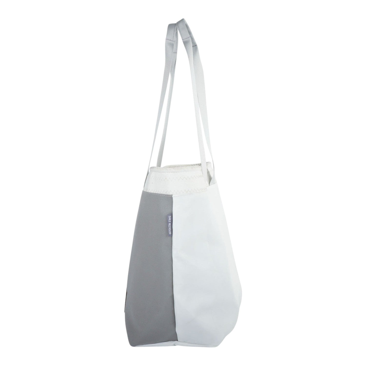Lieblingstasche grey and white recycled sail tote bag with white handles.