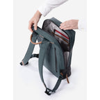 Lieblingstasche a/u by aunts & uncles Hamamatsu backpack in dark green coated canvas with leather base and open interior