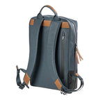 Lieblingstasche a/u by aunts & uncles Hamamatsu backpack in blue coated canvas with tan leather details and back pocket