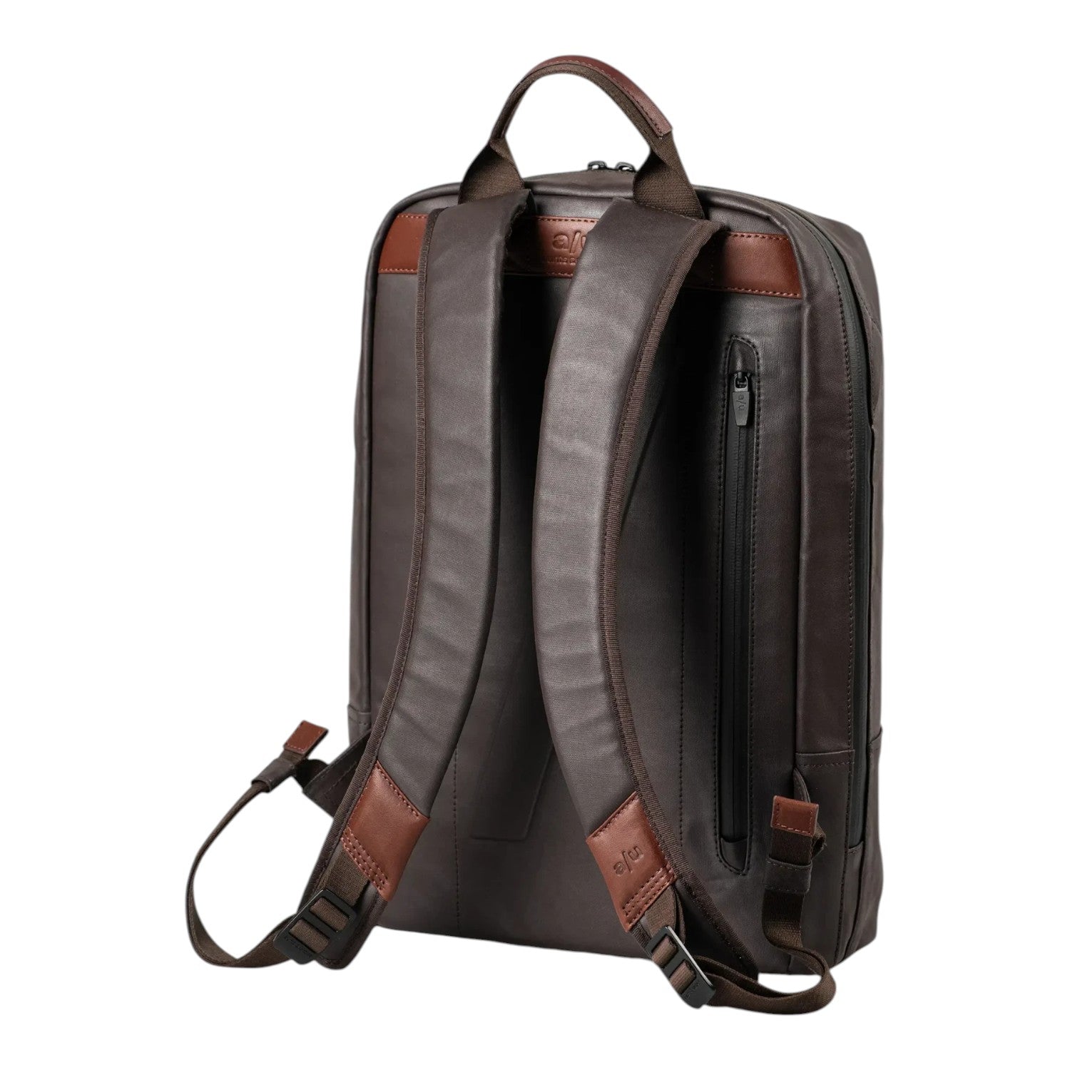Lieblingstasche a/u by aunts & uncles Hamamatsu backpack in dark brown coated canvas with leather details and padded straps