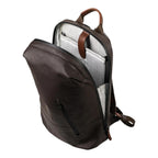 Lieblingstasche a/u by aunts & uncles Hamamatsu backpack in dark brown coated canvas with leather details and laptop slot