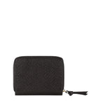 Lieblingstasche Hanna RFID wallet in black pebbled leather with a zip-around closure and a knotted leather pull tab.