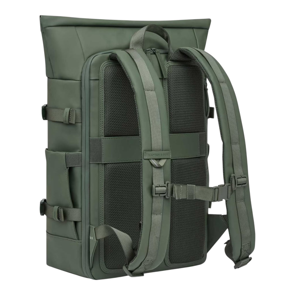 Lieblingstasche Helsinki Pro rolltop backpack in olive green with padded mesh back and adjustable shoulder straps