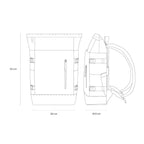 Lieblingstasche Helsinki Pro backpack technical line drawing showing front and side dimensions in centimeters