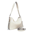 Lieblingstasche Hobo M beige shoulder bag with braided strap and gold zipper details on a white background