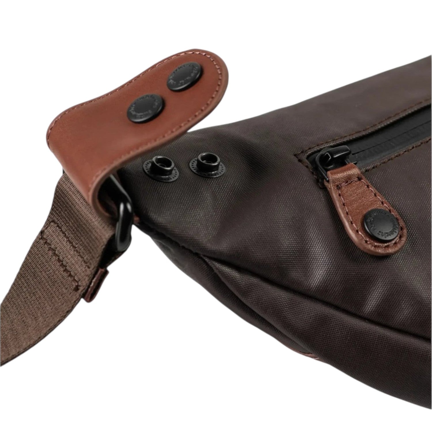 Lieblingstasche a/u by aunts & uncles Ichikawa belt bag in dark brown coated canvas with brown leather details