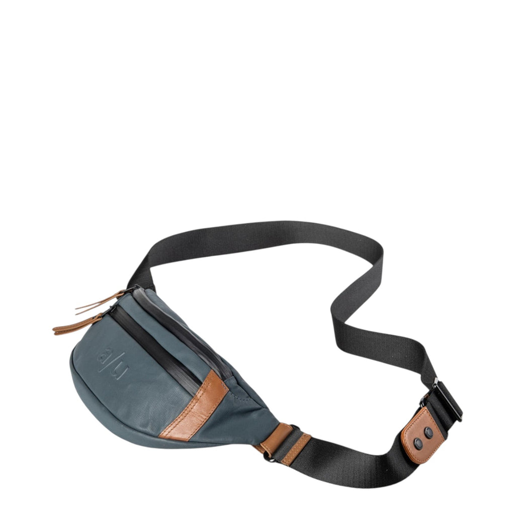 Lieblingstasche a/u by aunts & uncles Ichikawa belt bag in grey coated canvas with brown leather details
