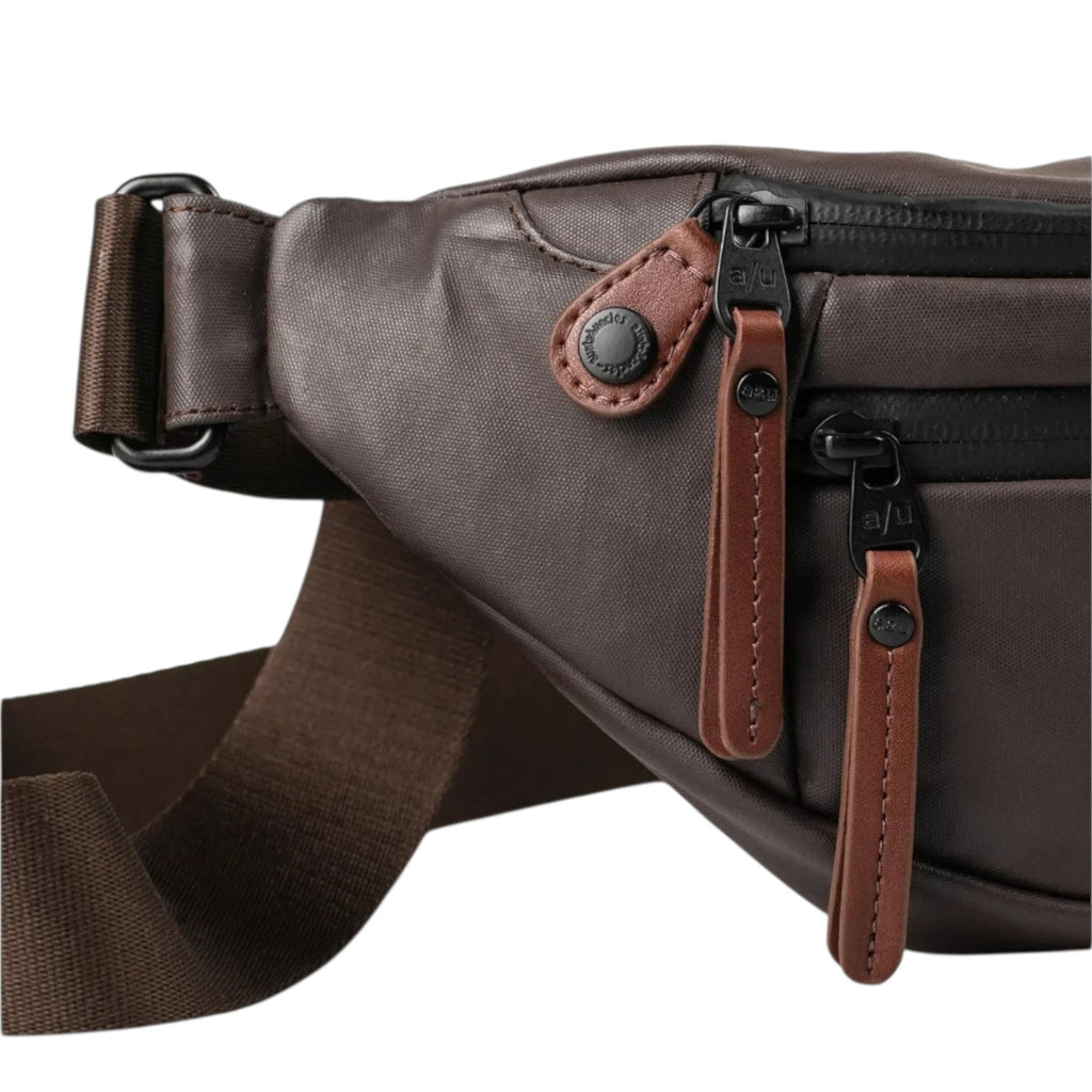 Lieblingstasche a/u by aunts & uncles Ichikawa brown belt bag with water-repellent zippers and leather details
