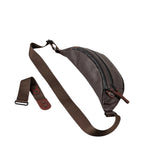 Lieblingstasche Ichikawa belt bag in brown coated canvas with leather details and adjustable strap on white background