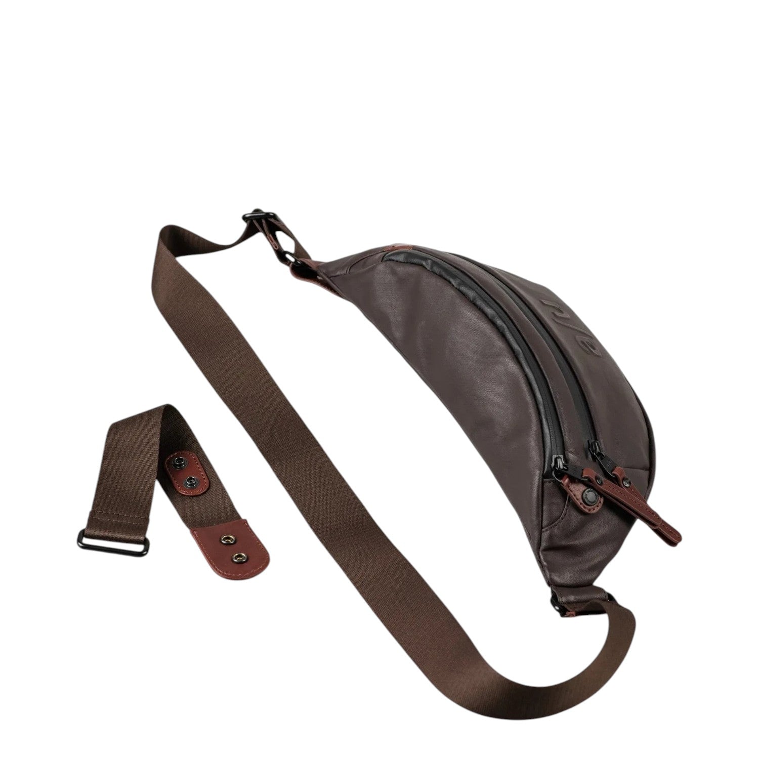 Lieblingstasche Ichikawa belt bag in brown coated canvas with leather details and adjustable strap on white background