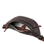 Lieblingstasche a/u by aunts & uncles Ichikawa brown waist bag in coated canvas with leather details and open zipper