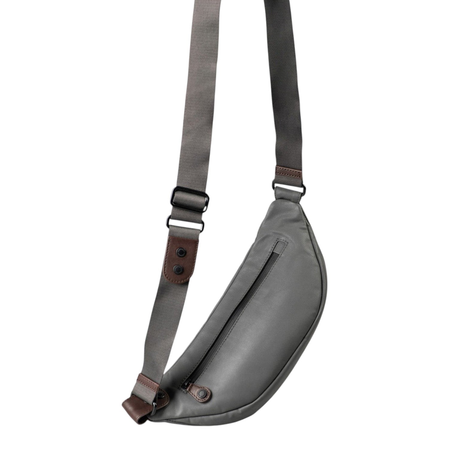 Lieblingstasche Ichikawa belt bag in grey coated canvas with brown leather details and adjustable shoulder strap