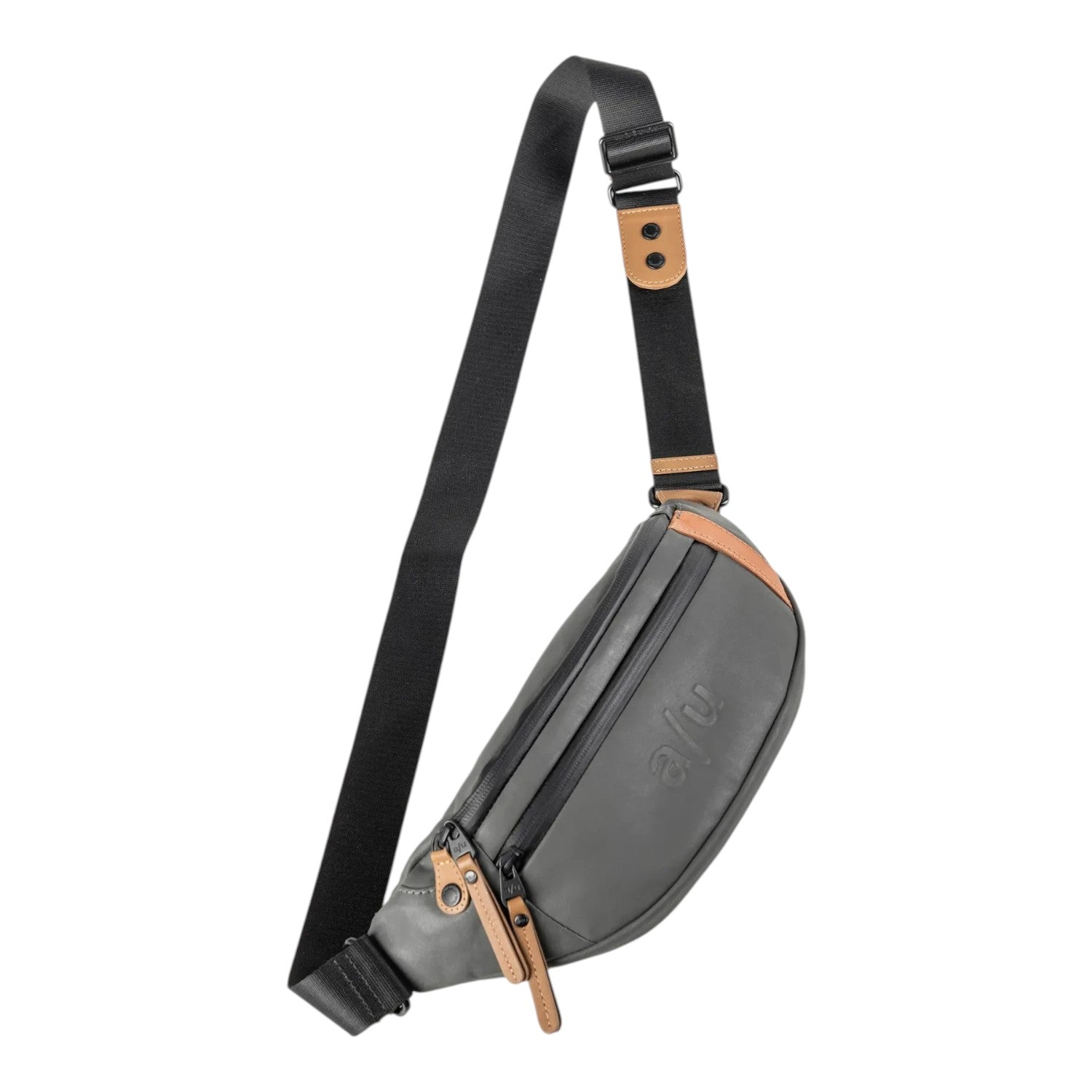 Lieblingstasche a/u by aunts & uncles Ichikawa grey coated canvas belt bag with leather details and adjustable strap