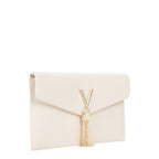 Lieblingstasche ivory clutch bag with gold V logo and tassel detail