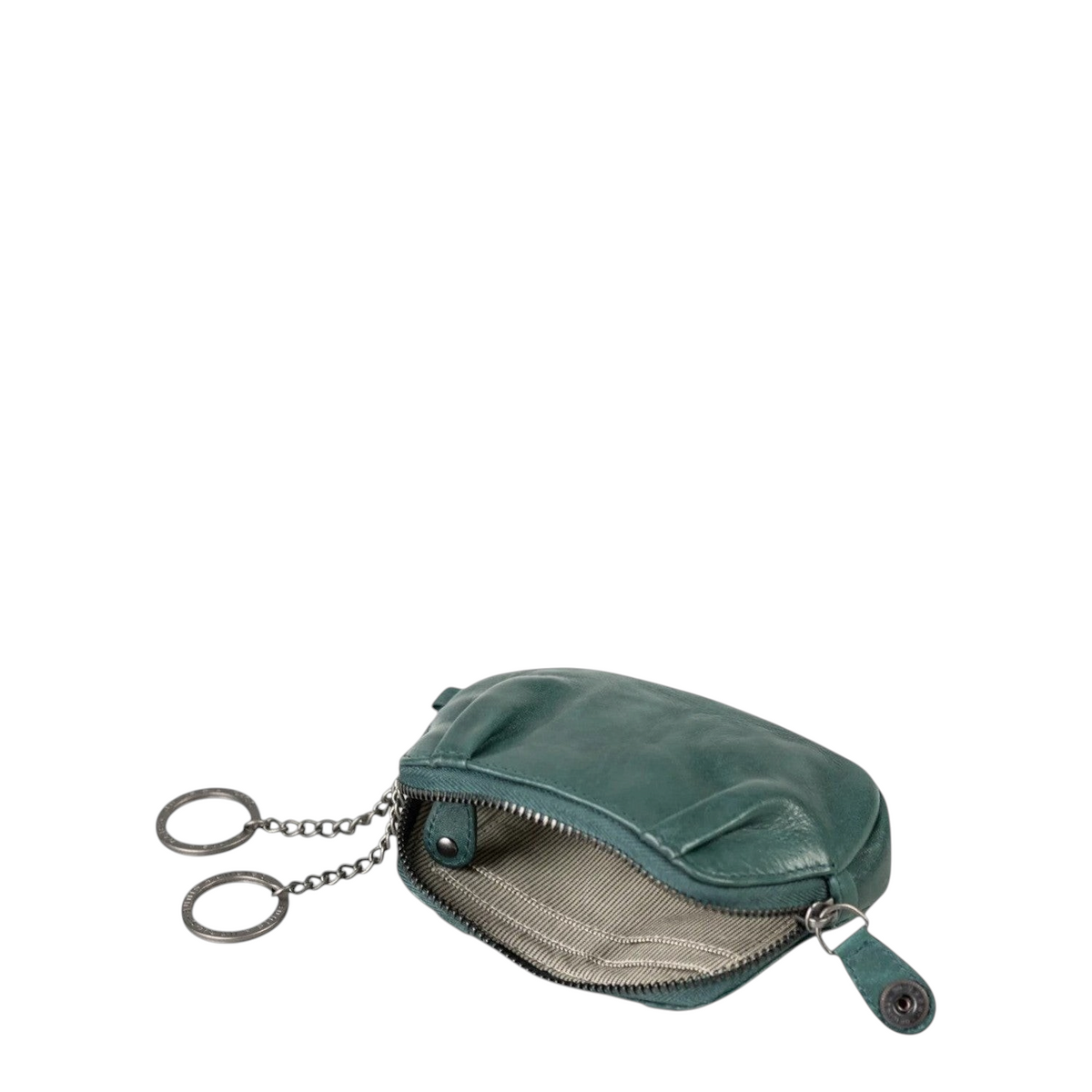Lieblingstasche Jacy dark green leather key pouch with two metal key rings and a zippered main compartment