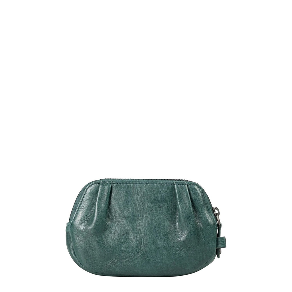 Lieblingstasche Jacy small dark green leather coin purse with a pleated design and zip closure