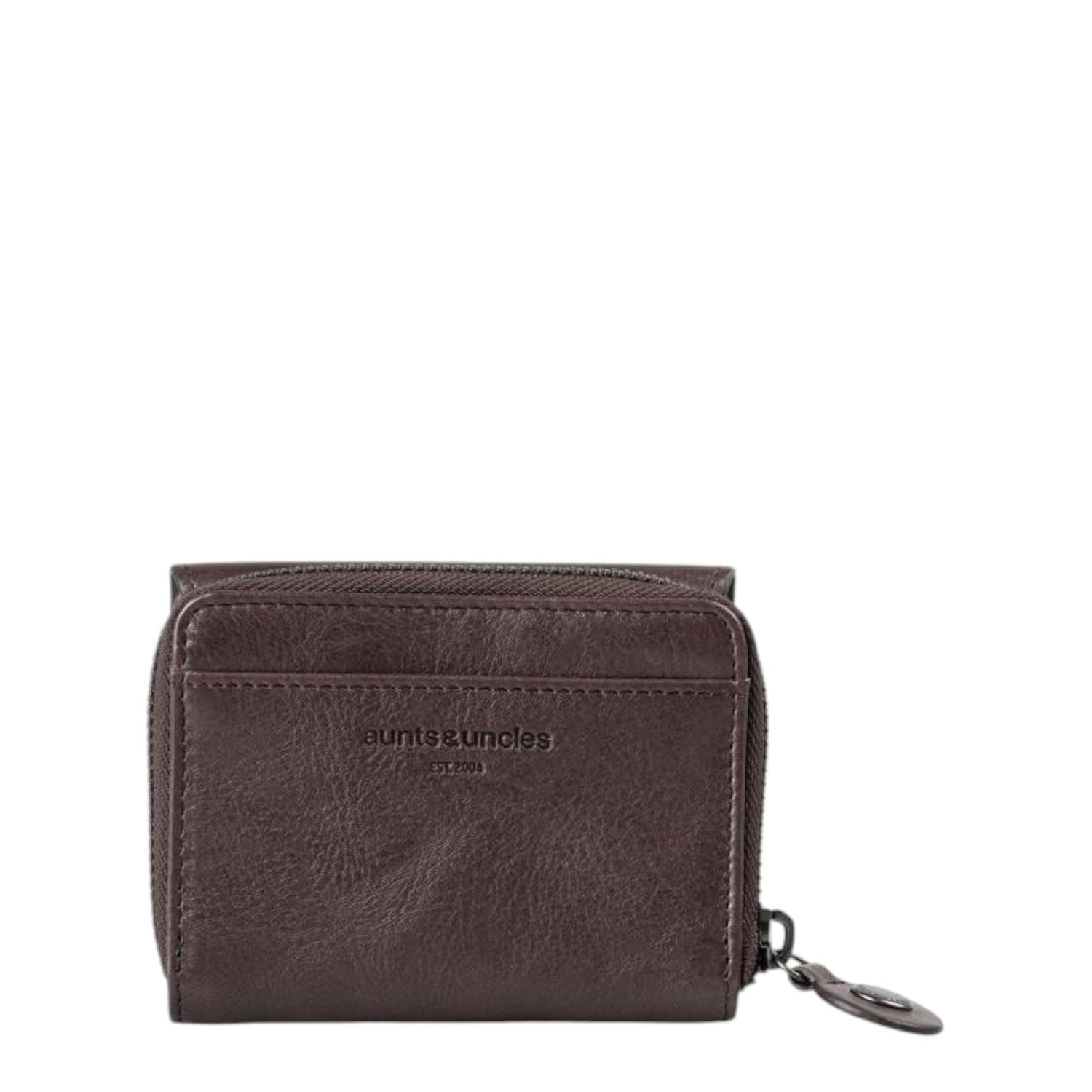 Lieblingstasche Judy dark brown leather wallet with a zip-around closure and embossed aunts & uncles logo