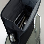 Lieblingstasche Kapten & Son Lund Pro backpack in black with open top showing organized laptop and bottle storage