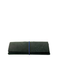Lieblingstasche Keeper Etui in dark green leather with a slim blue elastic band closure on a white background.