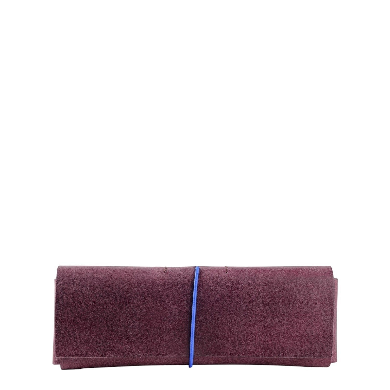 Lieblingstasche Keeper Etui in dark purple suede leather with a contrasting blue elastic band closure
