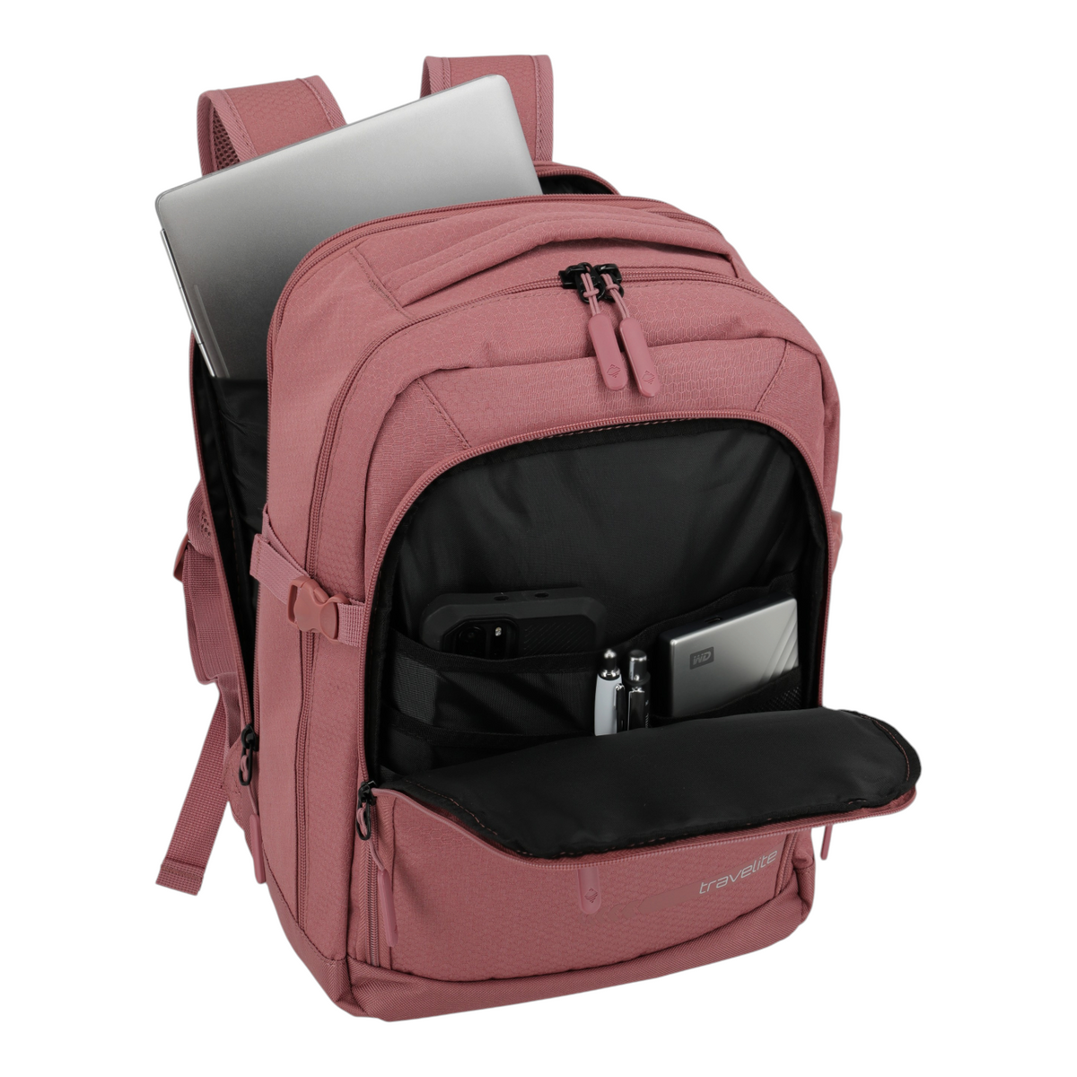 Lieblingstasche Kick Off Cabin Rucksack in dusty rose with laptop compartment and open front organizer pocket