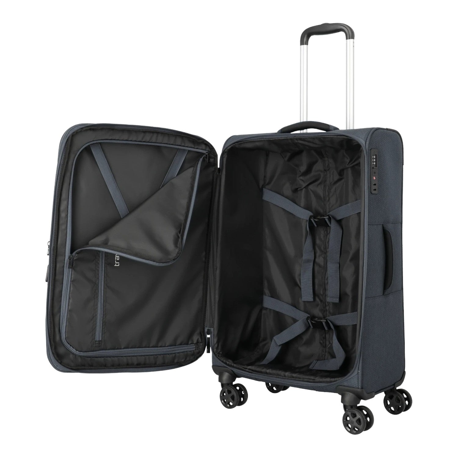 Lieblingstasche KICK OFF medium 4-wheel expandable trolley suitcase in dark grey with open interior and packing straps