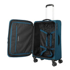 Lieblingstasche KICK OFF medium expandable 4-wheel trolley in petrol blue with open interior and packing straps