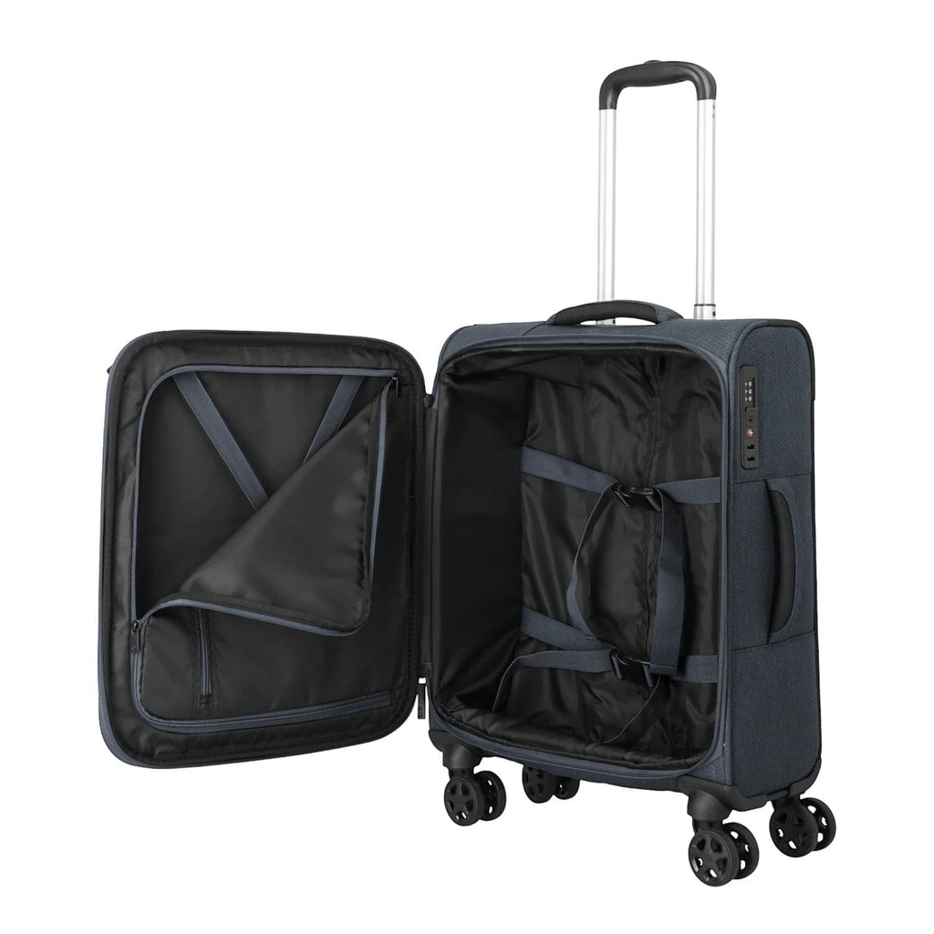 Lieblingstasche KICK OFF 4-wheel small trolley suitcase in dark blue with open interior and packing straps