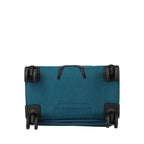 Lieblingstasche KICK OFF trolley suitcase bottom view showing four black spinner wheels and teal fabric base