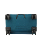 Bottom view of the Lieblingstasche KICK OFF Trolley 4w S in petrol blue showing four durable spinner wheels.