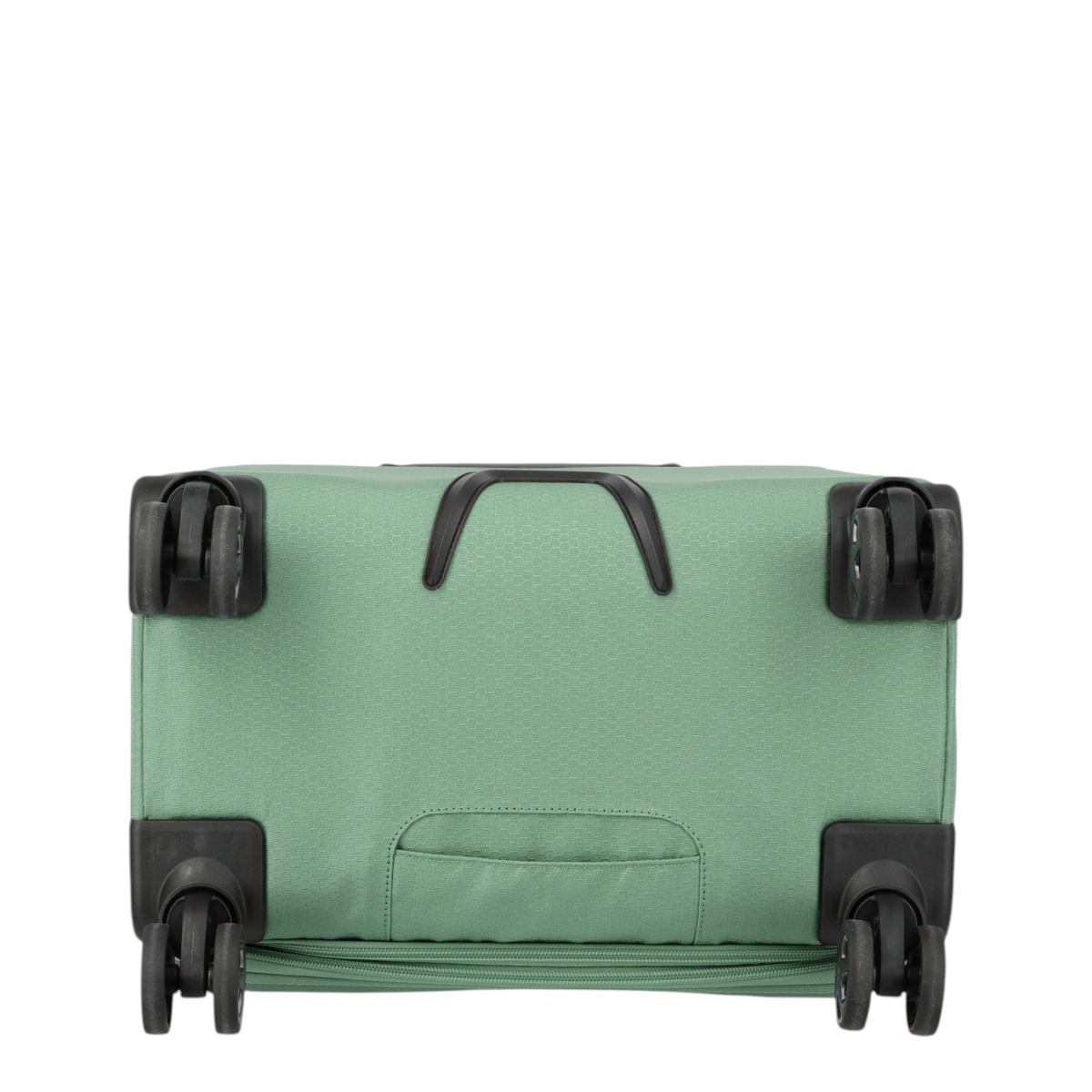 Lieblingstasche Kick Off Trolley 4w S in sage green showing the bottom view with four black spinner wheels