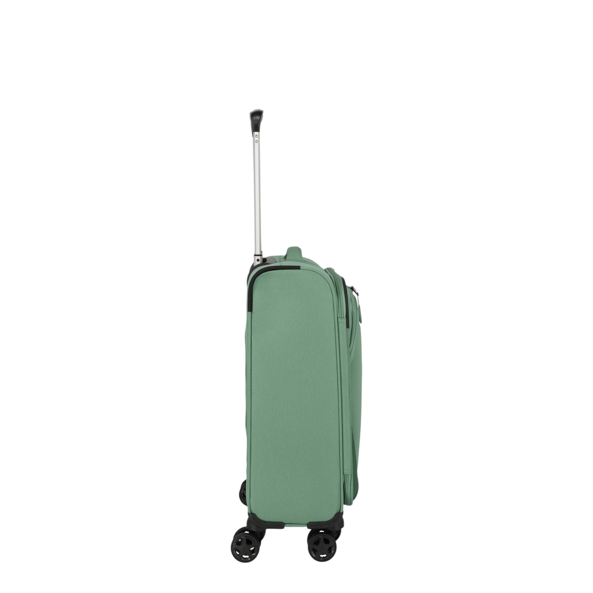 Lieblingstasche Kick Off Trolley 4w S in sage green, side view of a compact 4-wheel travel suitcase with handle.