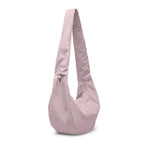 Lieblingstasche large Moon Bag in soft pink with a ruffled shoulder strap and crescent silhouette