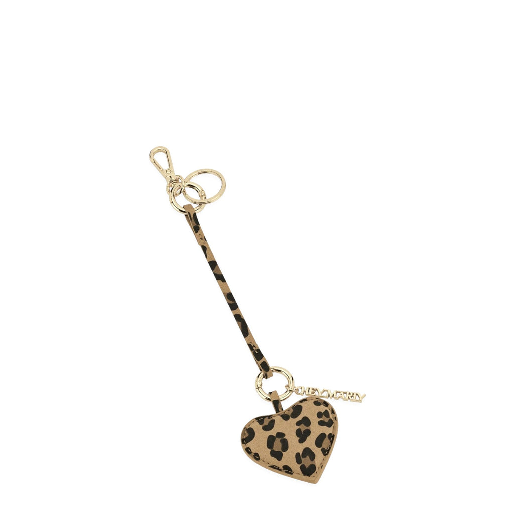 Lieblingstasche heart charm with a brown and black leopard print pattern and gold-tone metal hardware